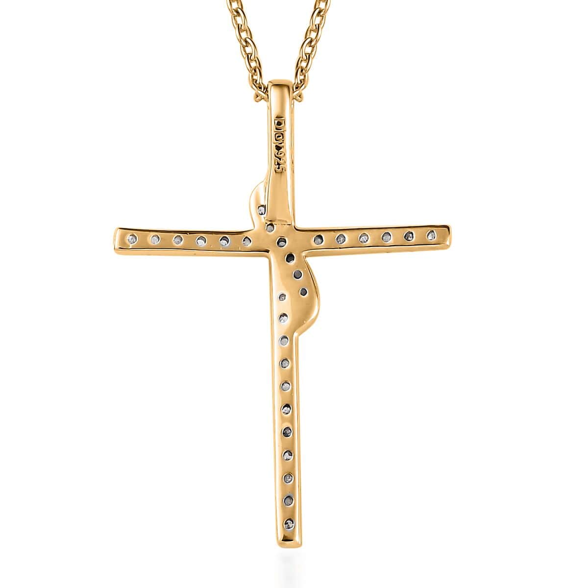 Diamond Cross Pendant Necklace 18 Inches in 14K Yellow Gold Over Sterling Silver 0.33 ctw image number 4
