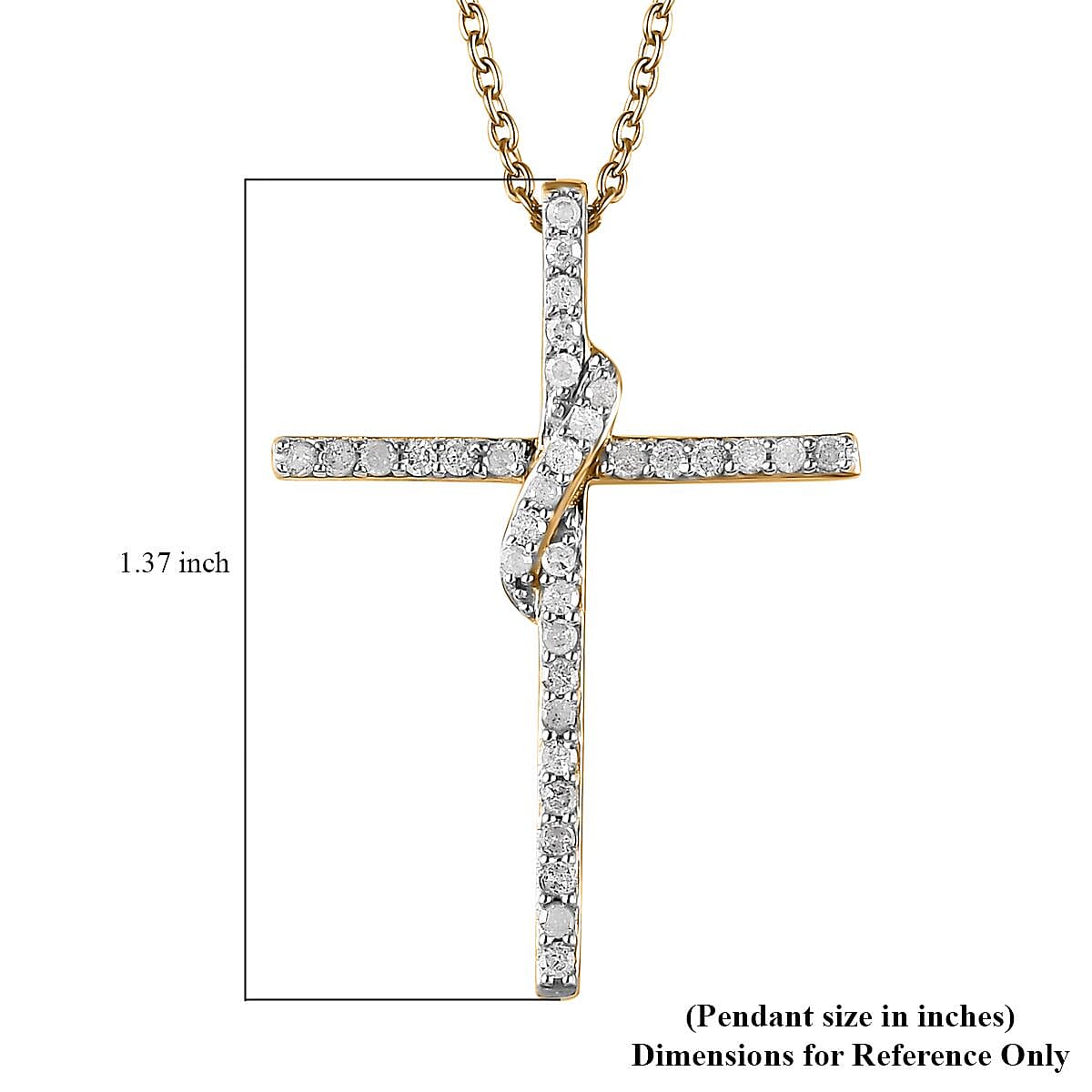 Diamond Cross Pendant Necklace 18 Inches in 14K Yellow Gold Over Sterling Silver 0.33 ctw