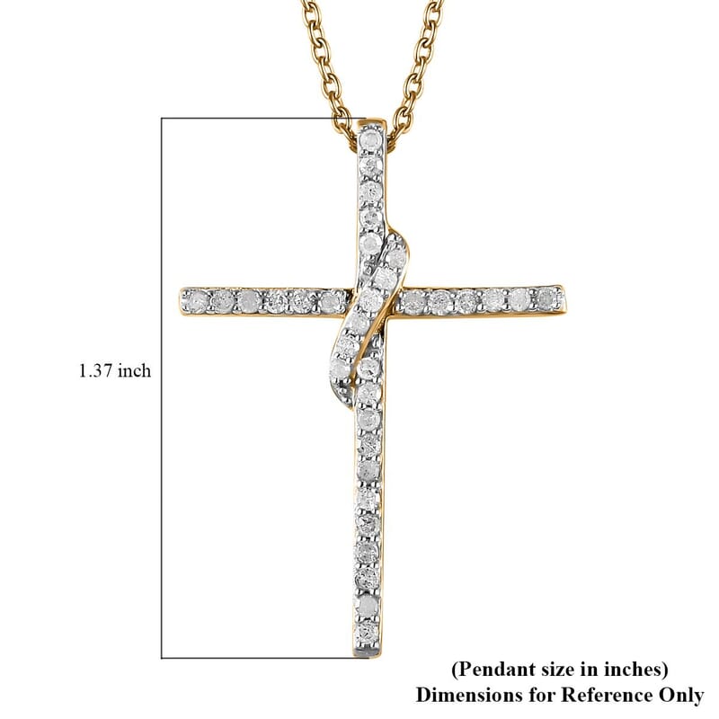 Diamond Cross Pendant Necklace 18 Inches in 14K Yellow Gold Over Sterling Silver 0.33 ctw
