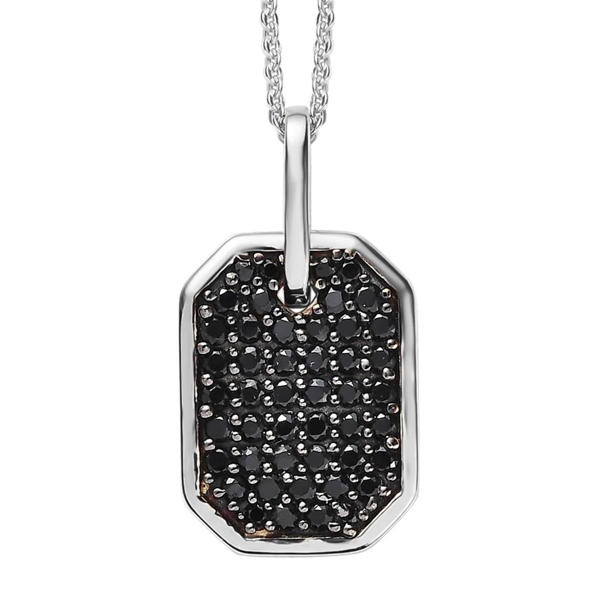 Thai Black Spinel Dog Tag Pendant Necklace 20 Inches in Platinum Over Sterling Silver 0.90 ctw image number 0