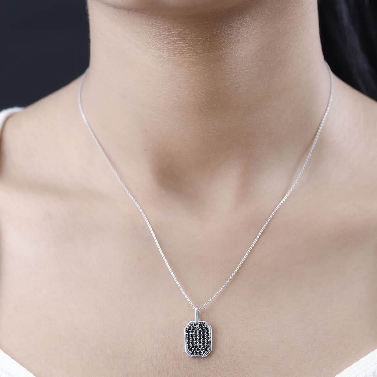 Thai Black Spinel Dog Tag Pendant Necklace 20 Inches in Platinum Over Sterling Silver 0.90 ctw image number 2