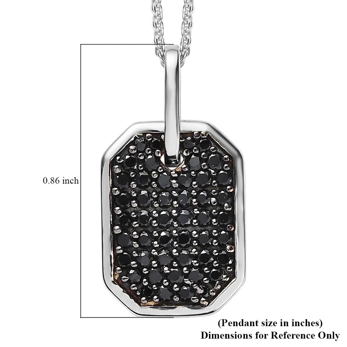 Thai Black Spinel Dog Tag Pendant Necklace 20 Inches in Platinum Over Sterling Silver 0.90 ctw image number 6