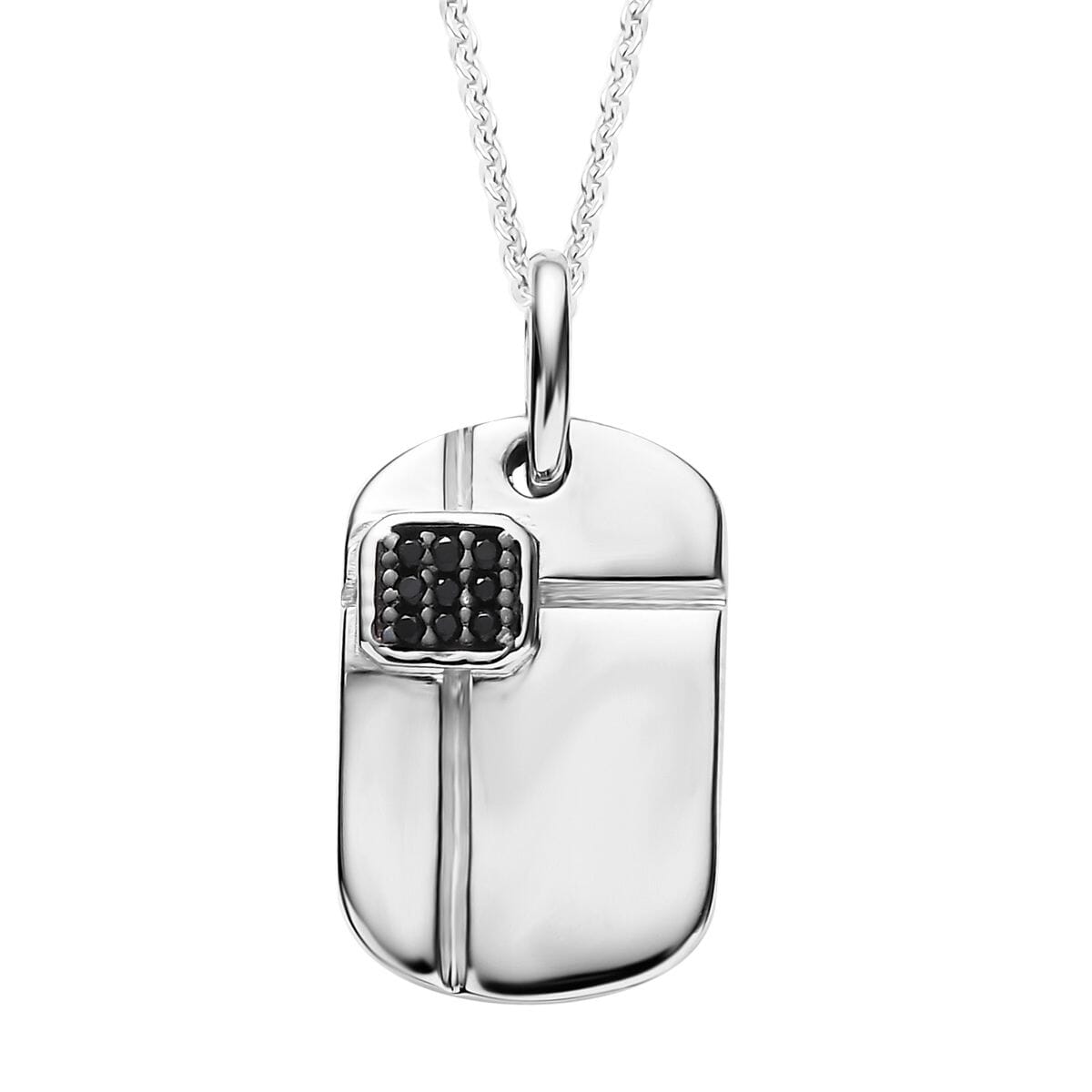 Thai Black Spinel Pendant Dog Tag Necklace 20 Inches in Platinum Over Sterling Silver 0.10 ctw image number 0