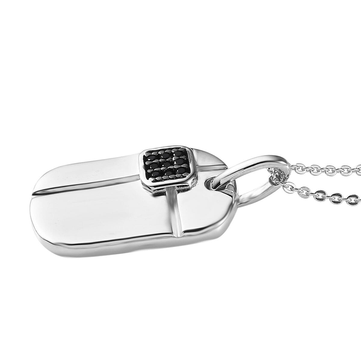 Thai Black Spinel Pendant Dog Tag Necklace 20 Inches in Platinum Over Sterling Silver 0.10 ctw image number 3