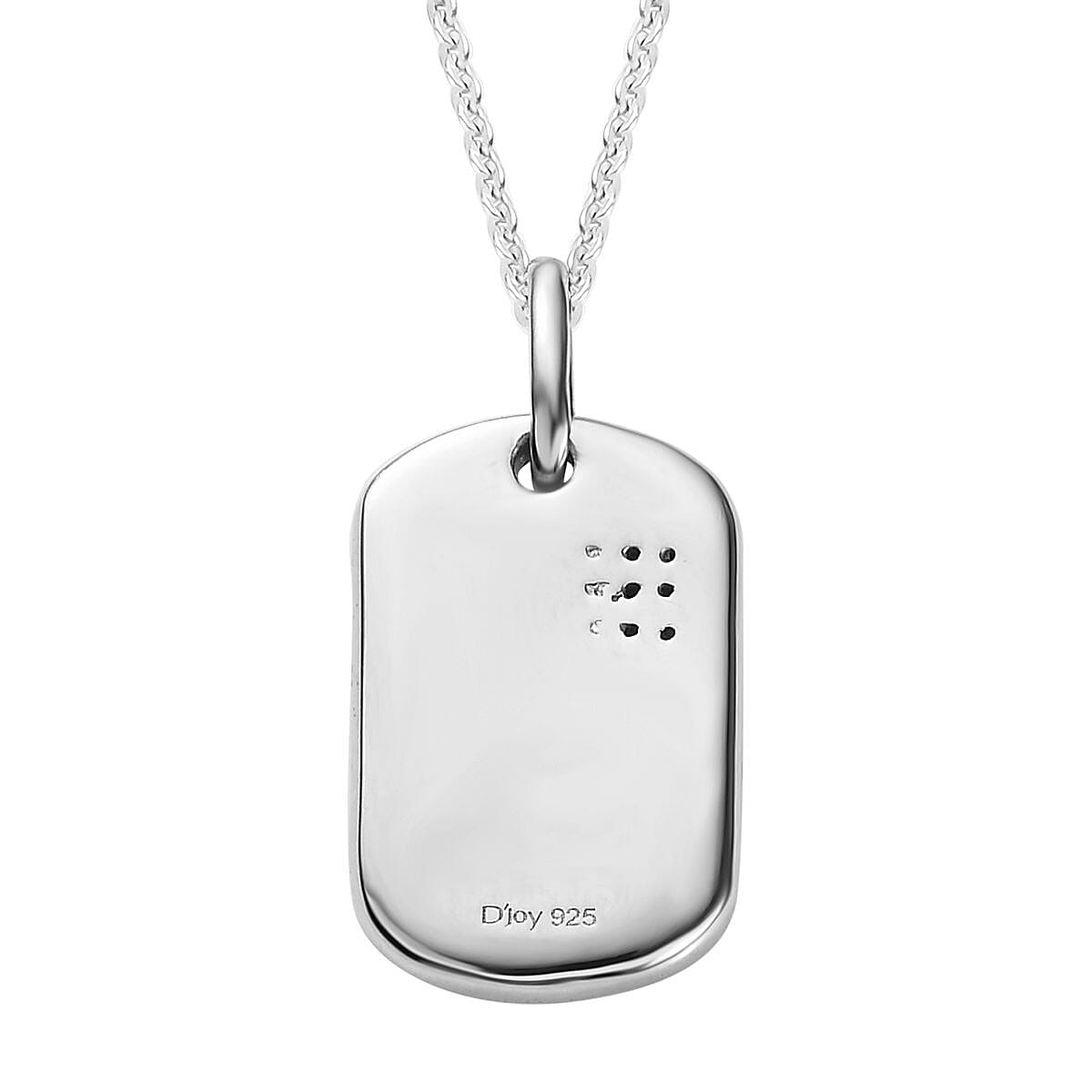 Thai Black Spinel Pendant Dog Tag Necklace 20 Inches in Platinum Over Sterling Silver 0.10 ctw
