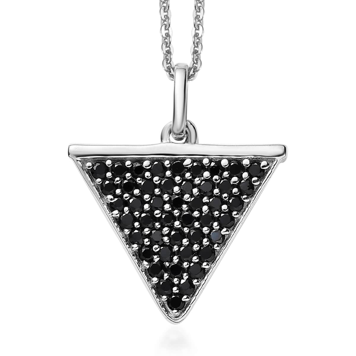 Thai Black Spinel Trillion Pendant Necklace (20 Inches) in Platinum Over Sterling Silver 0.90 ctw image number 0