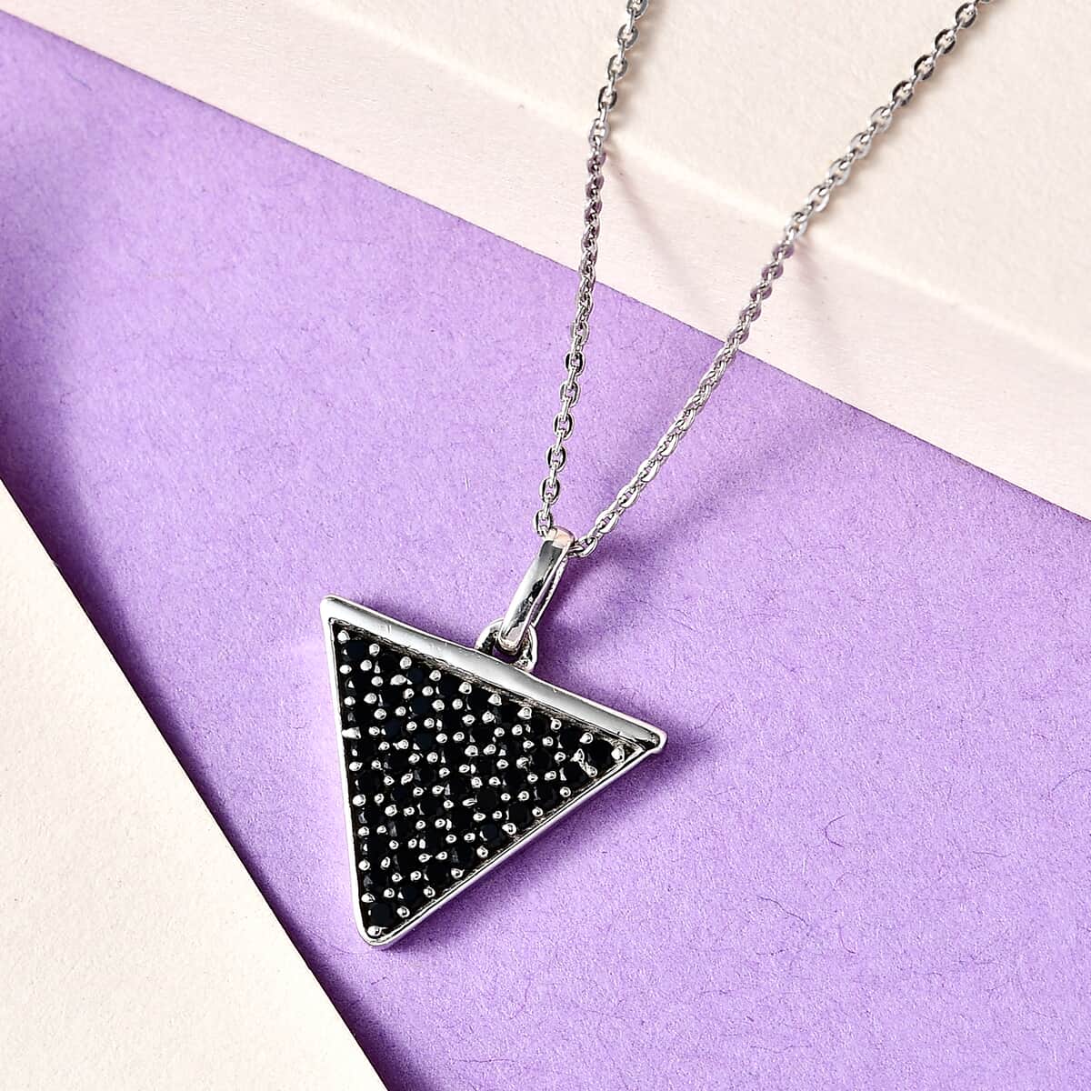 Thai Black Spinel Trillion Pendant Necklace (20 Inches) in Platinum Over Sterling Silver 0.90 ctw image number 1