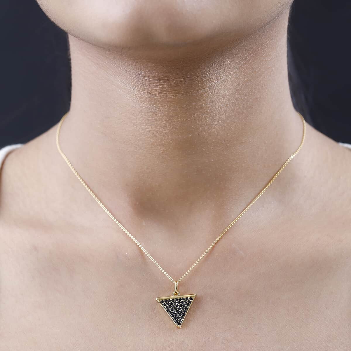 Thai Black Spinel Trillion Pendant Necklace 20 Inches in Vermeil Yellow Gold Over Sterling Silver 0.90 ctw image number 2