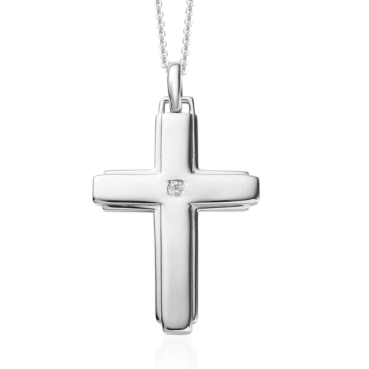 White Zircon Cross Pendant Necklace 20 Inches in Platinum Over Sterling Silver 0.05 ctw image number 0