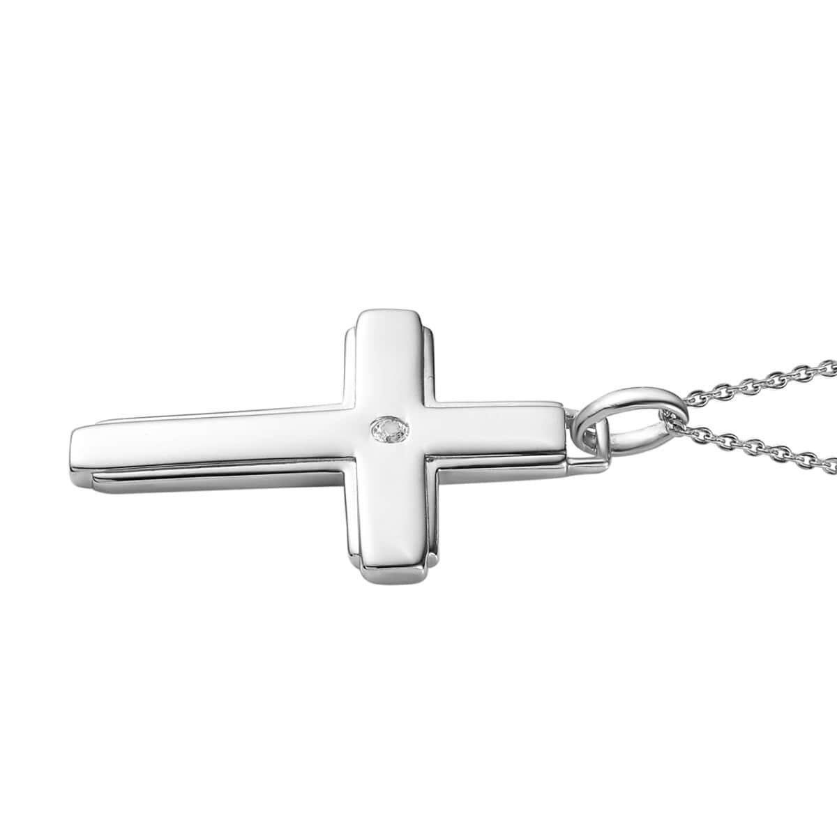 White Zircon Cross Pendant Necklace 20 Inches in Platinum Over Sterling Silver 0.05 ctw image number 3