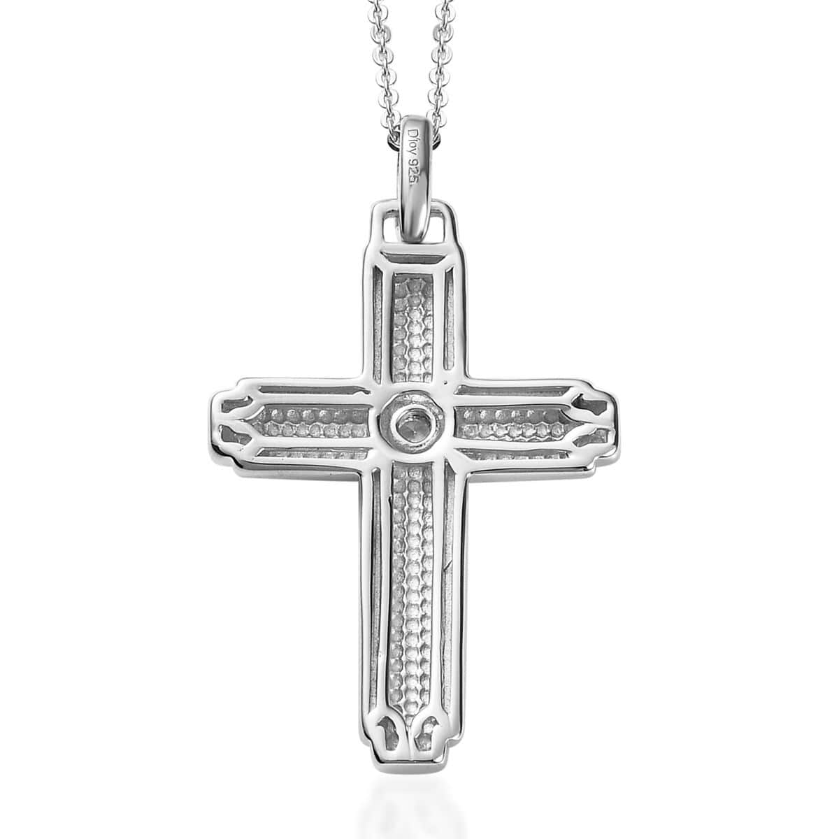 White Zircon Cross Pendant Necklace 20 Inches in Platinum Over Sterling Silver 0.05 ctw image number 4