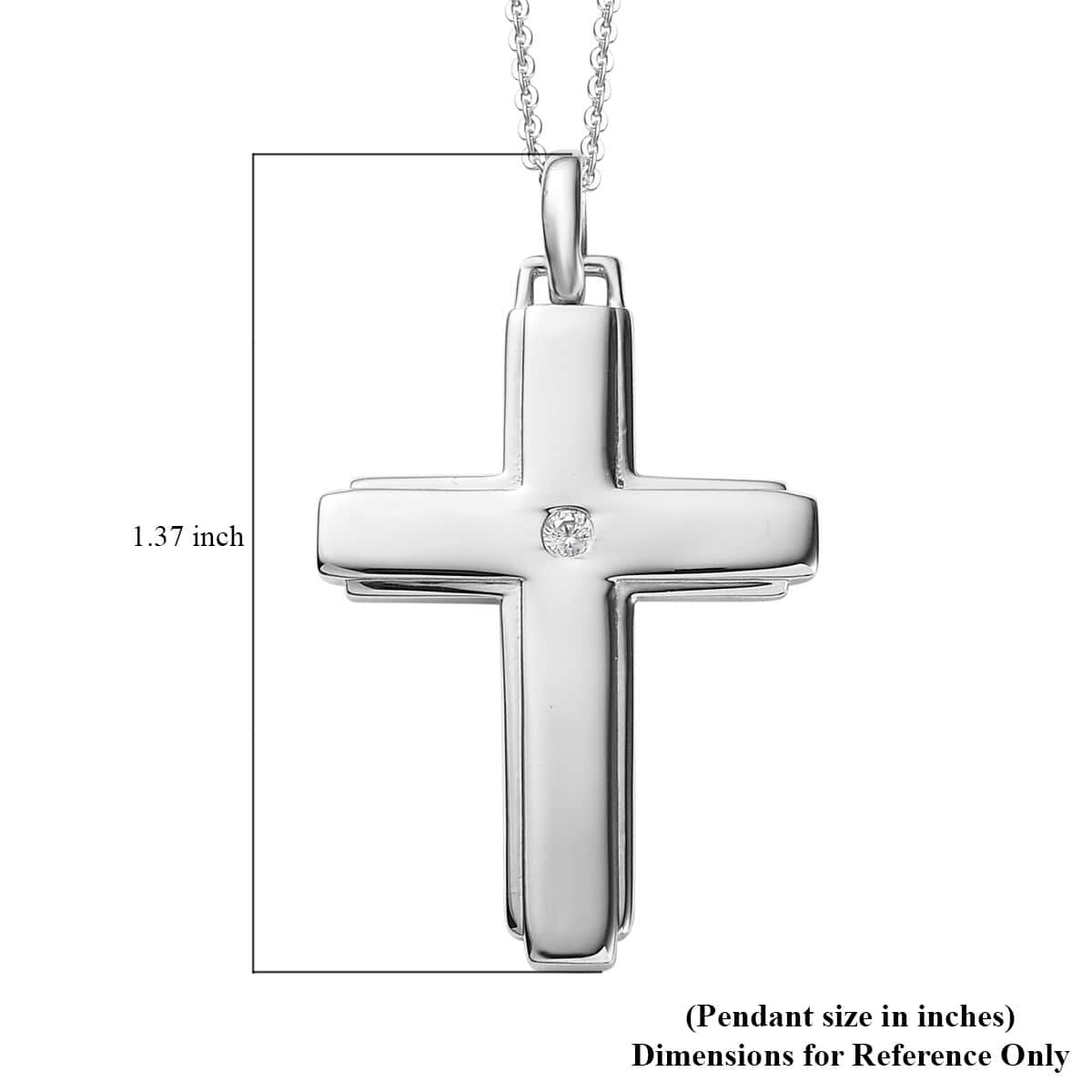 White Zircon Cross Pendant Necklace 20 Inches in Platinum Over Sterling Silver 0.05 ctw image number 6
