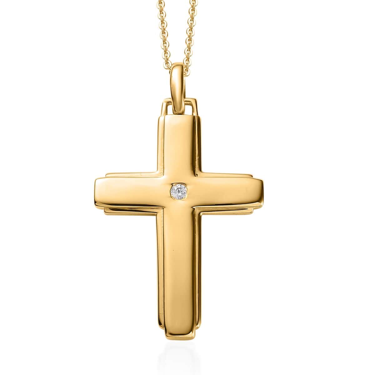 White Zircon Cross Pendant Necklace 20 Inches in Vermeil Yellow Gold Over Sterling Silver 0.05 ctw image number 0