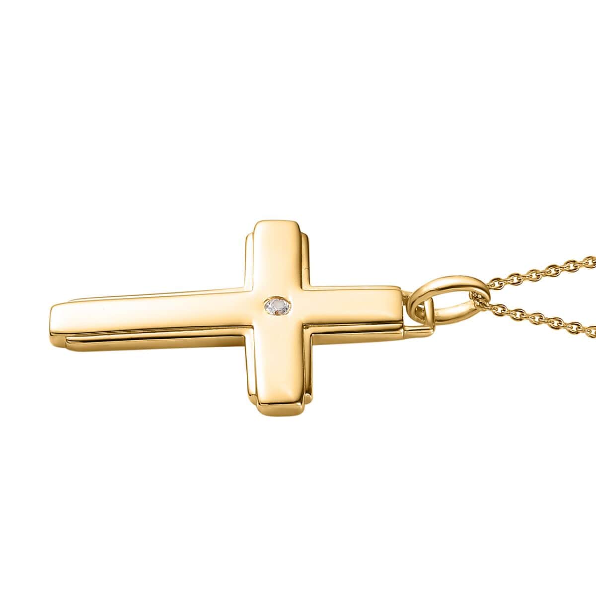 White Zircon Cross Pendant Necklace 20 Inches in Vermeil Yellow Gold Over Sterling Silver 0.05 ctw image number 3