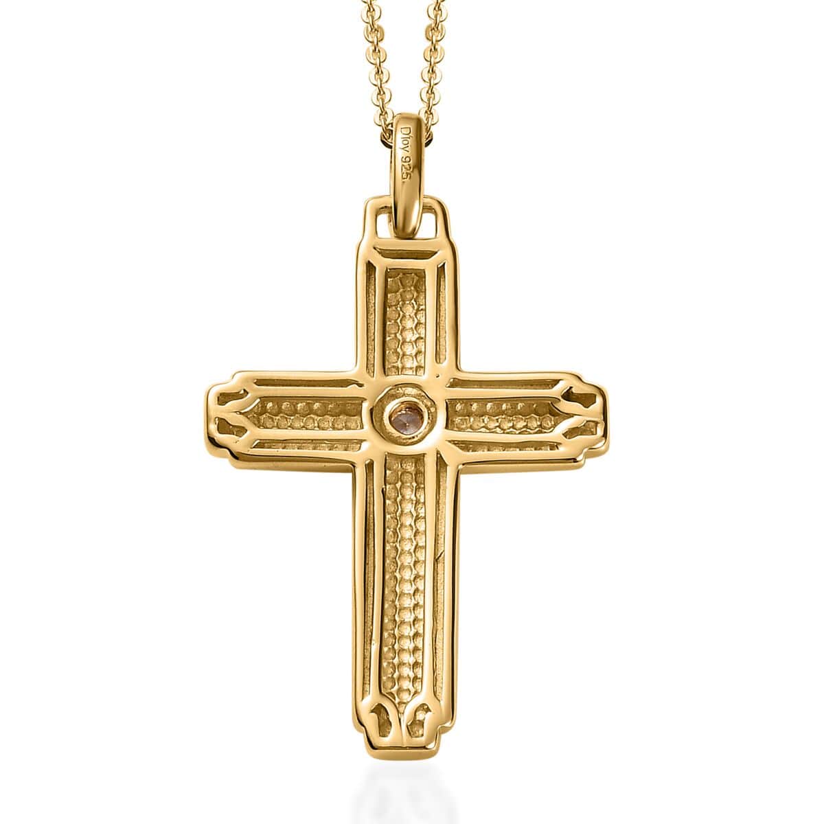 White Zircon Cross Pendant Necklace 20 Inches in Vermeil Yellow Gold Over Sterling Silver 0.05 ctw image number 4