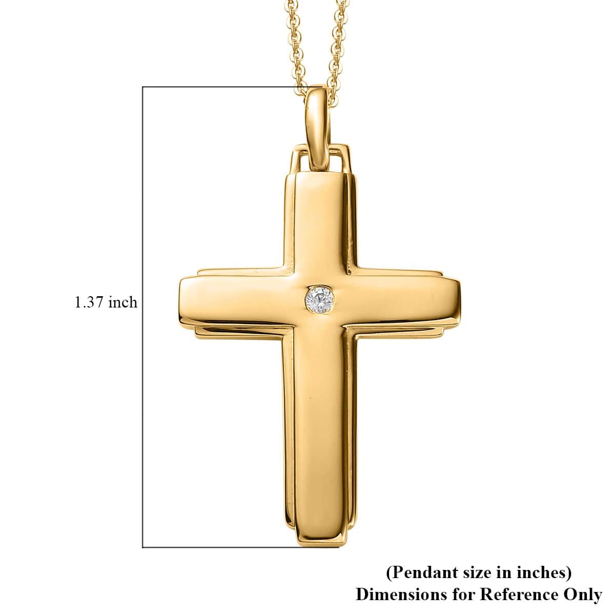 White Zircon Cross Pendant Necklace 20 Inches in Vermeil Yellow Gold Over Sterling Silver 0.05 ctw image number 6