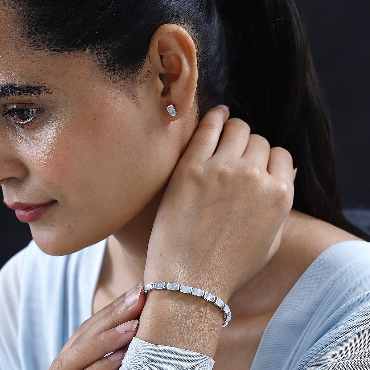 Ethiopian Welo Opal Tennis Bracelet (6.50In) and Solitaire Stud Earrings in Platinum Over Sterling Silver 10.10 ctw image number 2