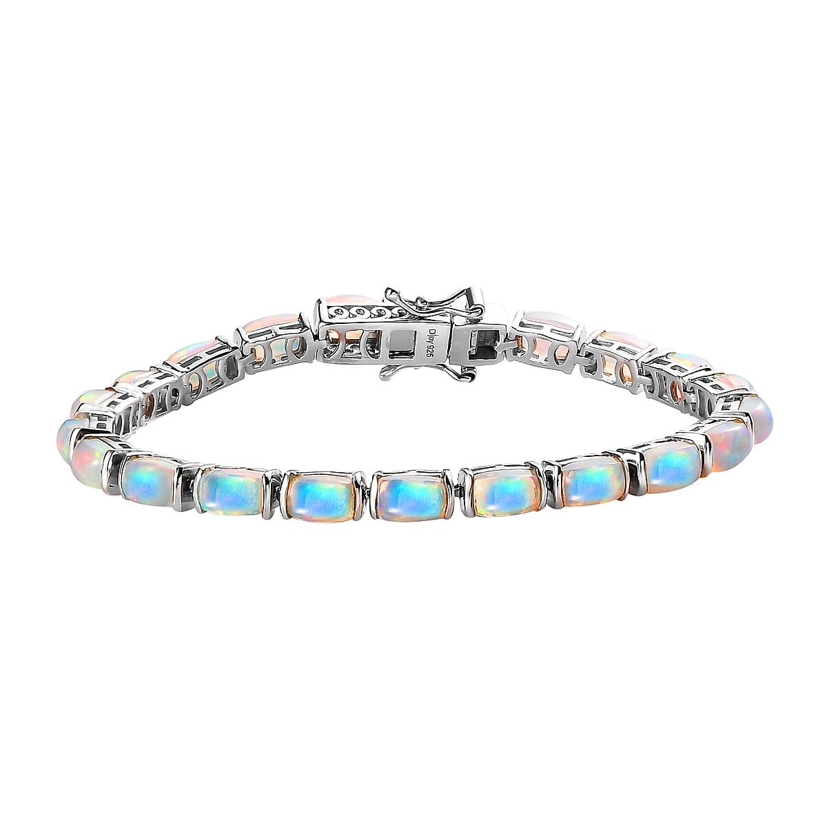 Ethiopian Welo Opal Tennis Bracelet (6.50In) and Solitaire Stud Earrings in Platinum Over Sterling Silver 10.10 ctw image number 3