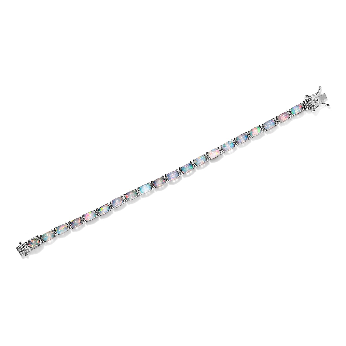 Ethiopian Welo Opal Tennis Bracelet (6.50In) and Solitaire Stud Earrings in Platinum Over Sterling Silver 10.10 ctw image number 5
