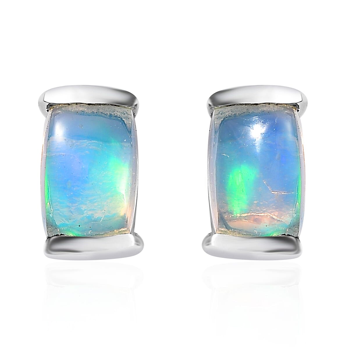 Ethiopian Welo Opal Tennis Bracelet (6.50In) and Solitaire Stud Earrings in Platinum Over Sterling Silver 10.10 ctw image number 6