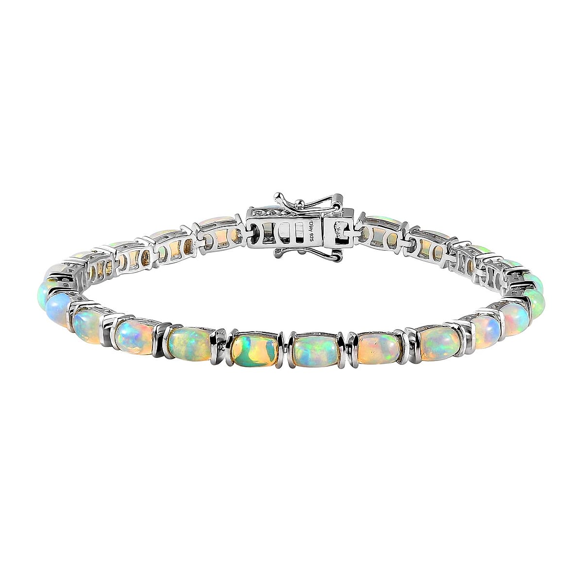 Ethiopian Welo Opal Tennis Bracelet (7.25In) and Solitaire Stud Earrings in Platinum Over Sterling Silver 10.00 ctw image number 4