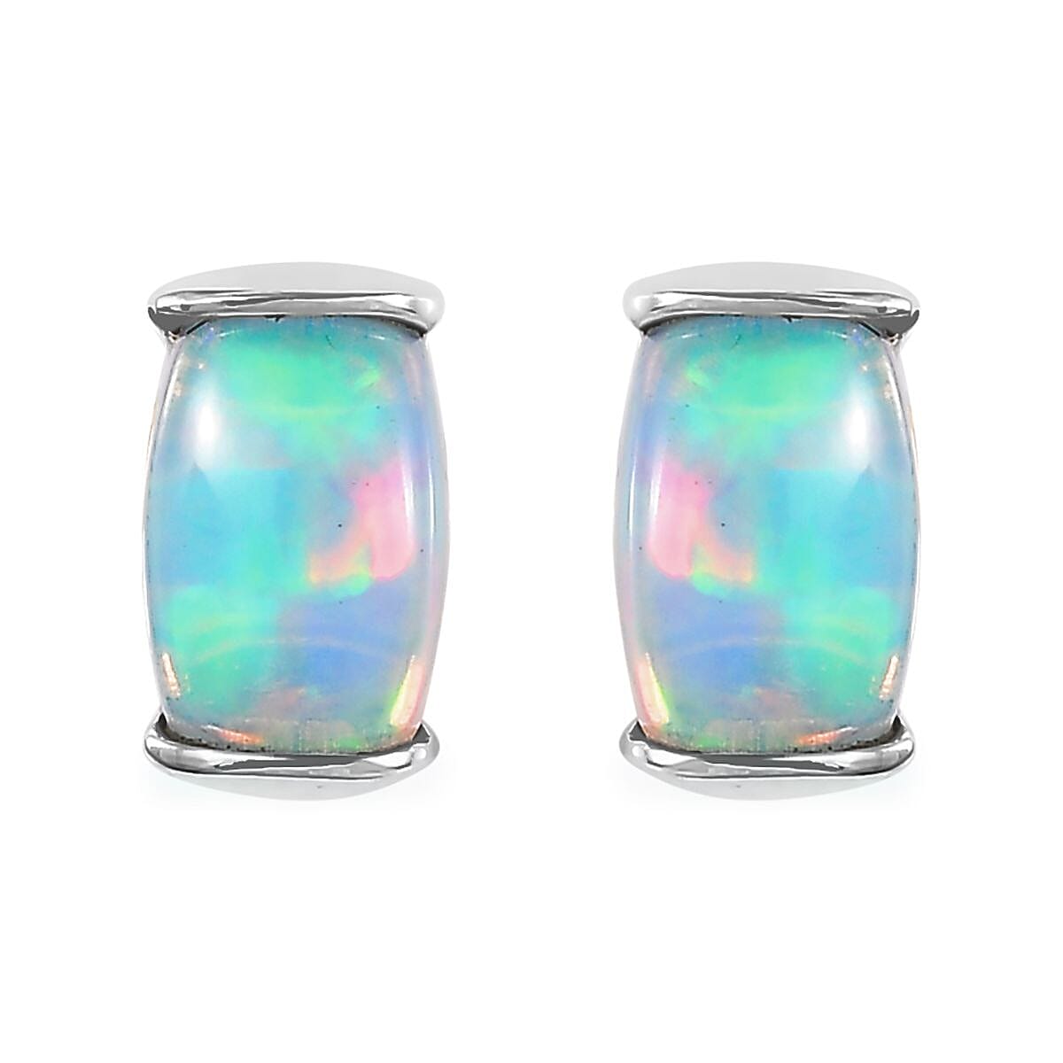 Ethiopian Welo Opal Tennis Bracelet (7.25In) and Solitaire Stud Earrings in Platinum Over Sterling Silver 10.00 ctw image number 7