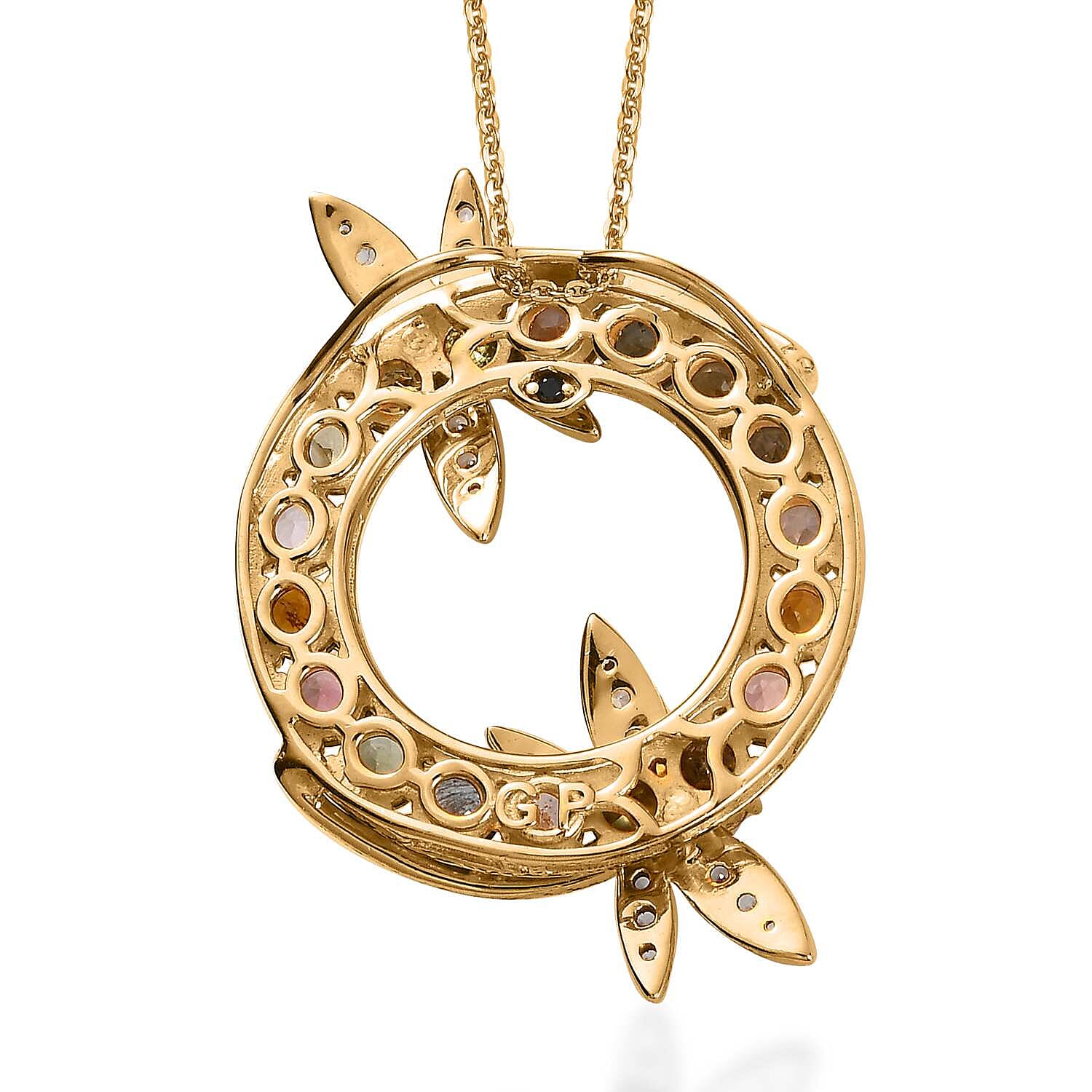 GP Trionfo Collection Premium Multi-Tourmaline and Multi Gemstone Dragonfly Pendant Necklace 20 Inches in Vermeil Yellow Gold Over Sterling Silver 4.00 ctw