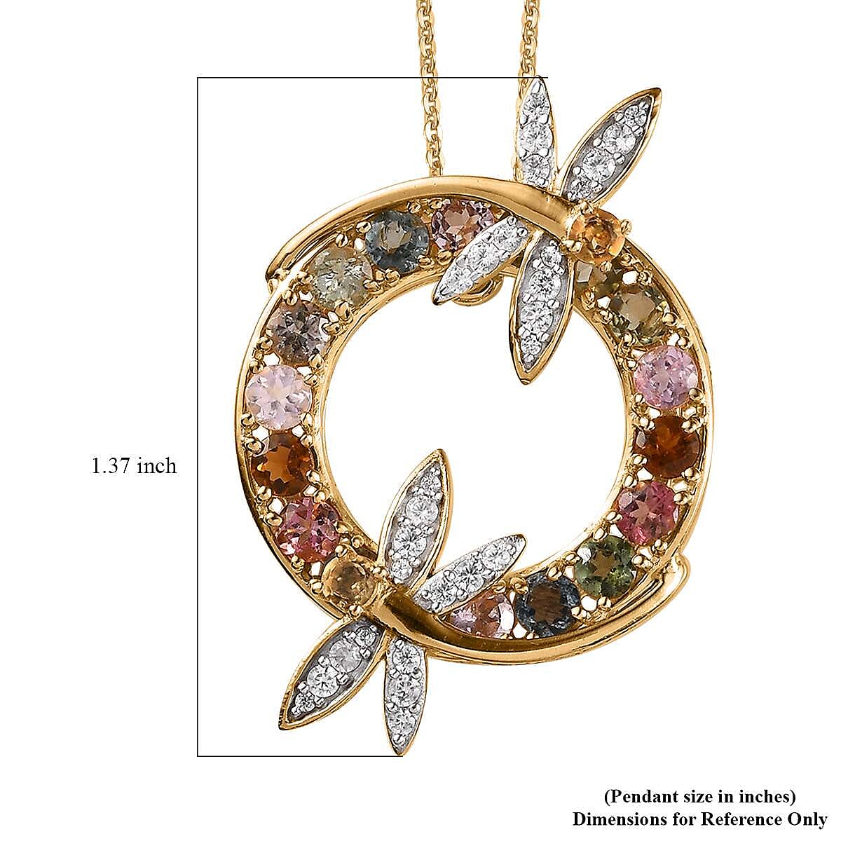 GP Trionfo Collection Premium Multi-Tourmaline and Multi Gemstone Dragonfly Pendant Necklace 20 Inches in Vermeil Yellow Gold Over Sterling Silver 4.00 ctw