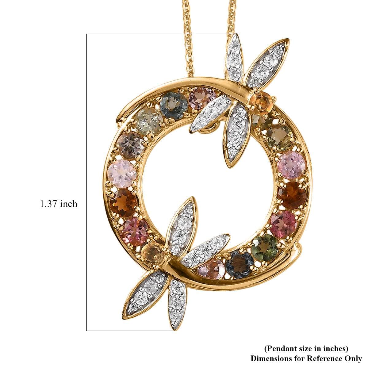 GP Trionfo Collection Premium Multi-Tourmaline and Multi Gemstone Dragonfly Pendant Necklace 20 Inches in Vermeil Yellow Gold Over Sterling Silver 4.00 ctw image number 6