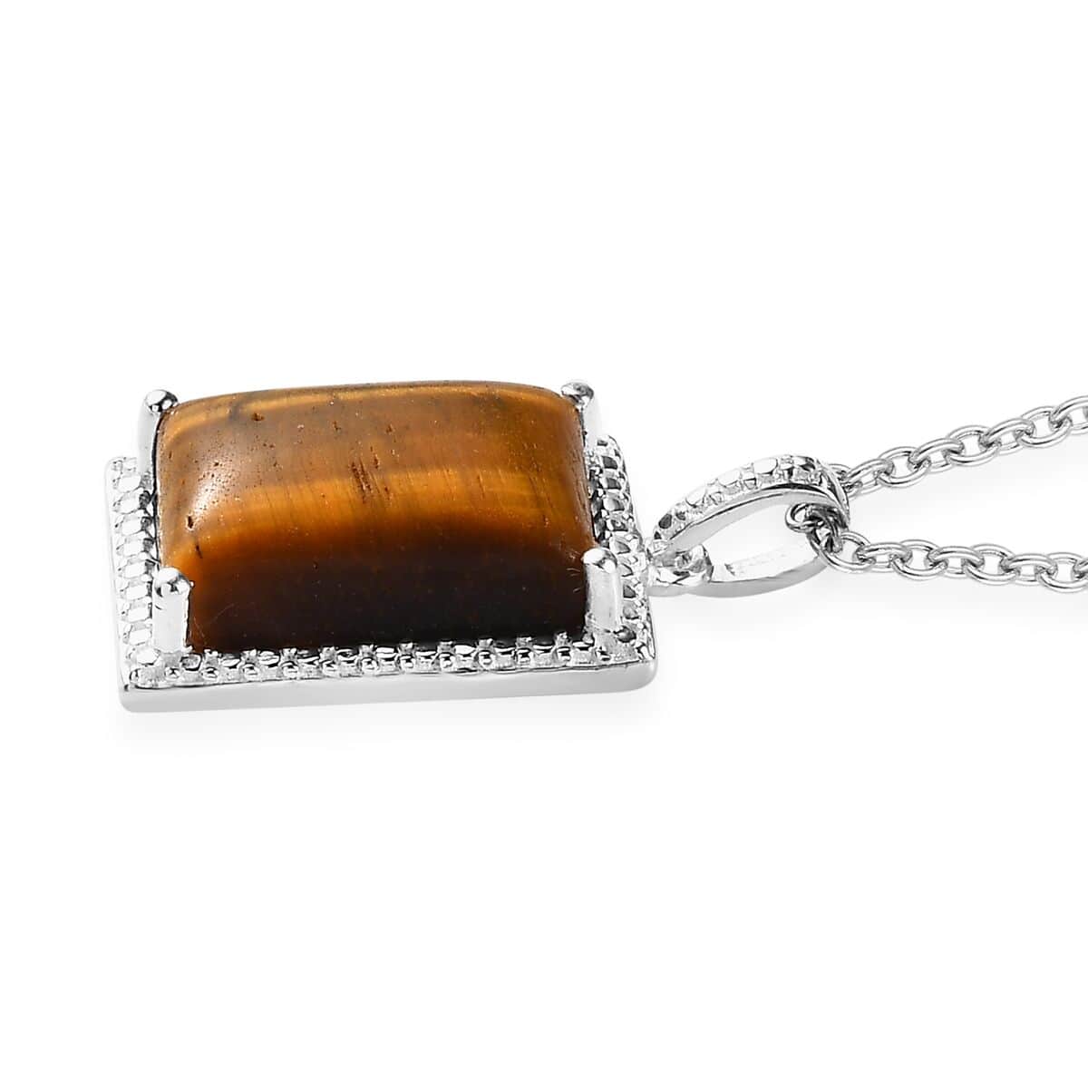 Tiger's Eye Solitaire Pendant in Sterling Silver with Stainless Steel Necklace 20 Inches 7.90 ctw image number 3