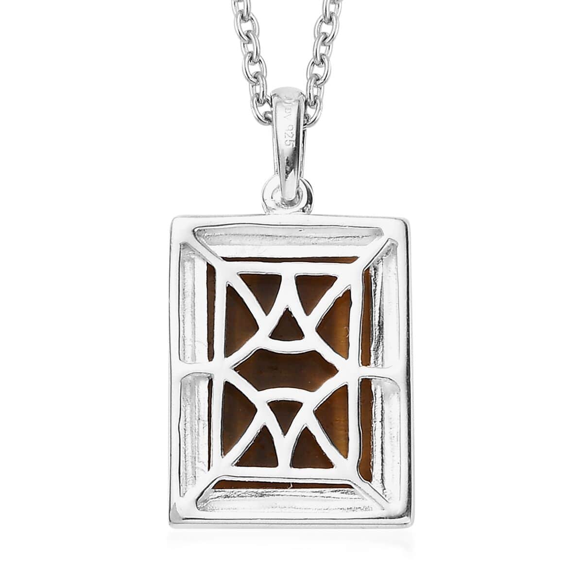 Tiger's Eye Solitaire Pendant in Sterling Silver with Stainless Steel Necklace 20 Inches 7.90 ctw image number 4