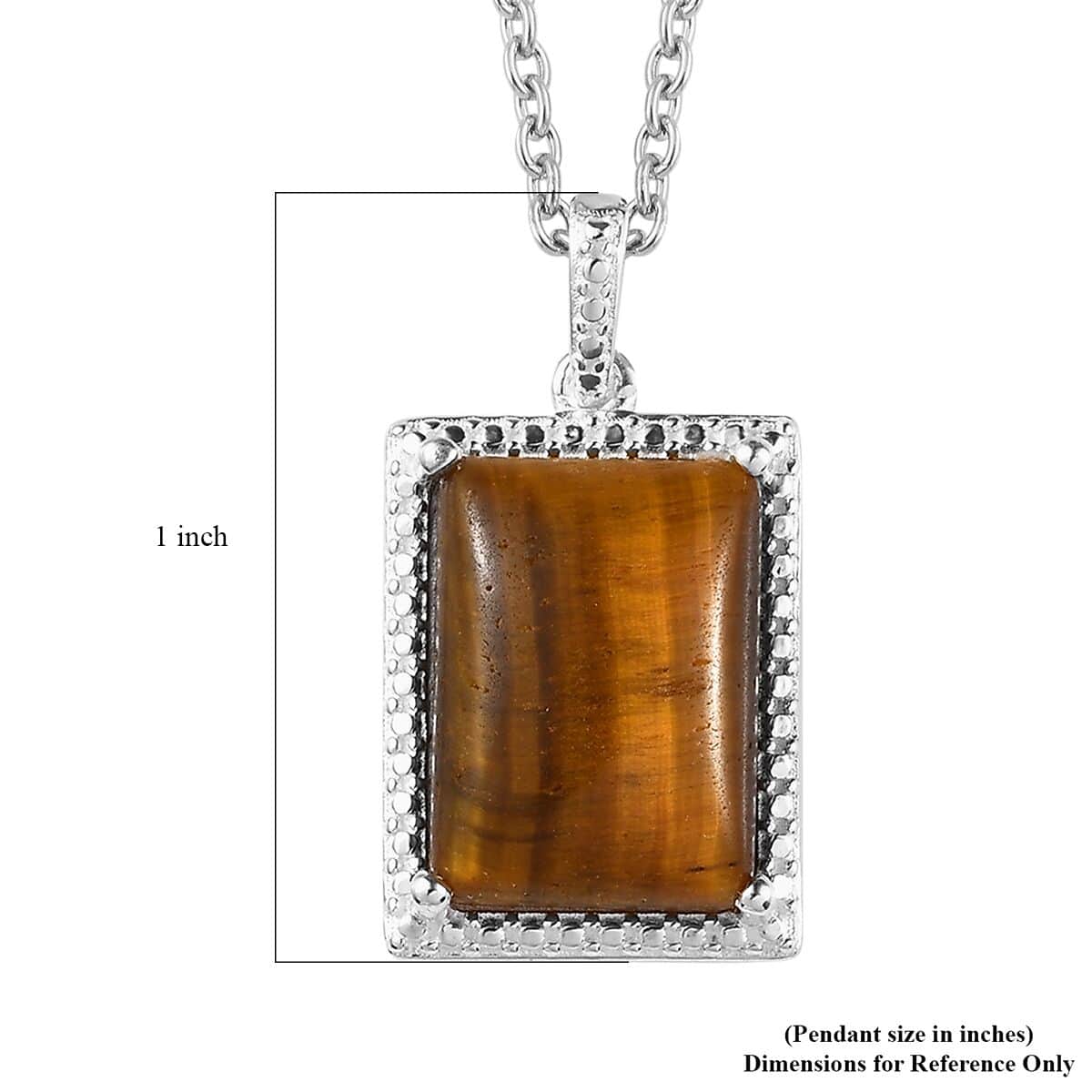 Tiger's Eye Solitaire Pendant in Sterling Silver with Stainless Steel Necklace 20 Inches 7.90 ctw image number 6