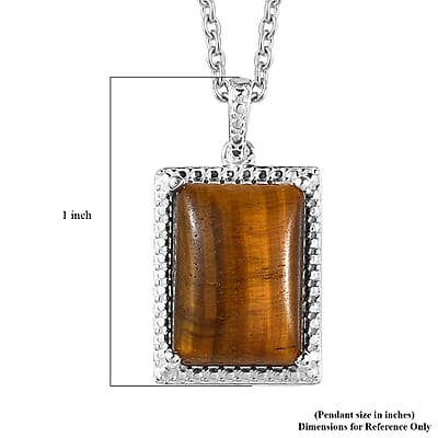 Tiger's Eye 7.90 ctw Solitaire Pendant in Sterling Silver with Stainless Steel Necklace 20 Inches