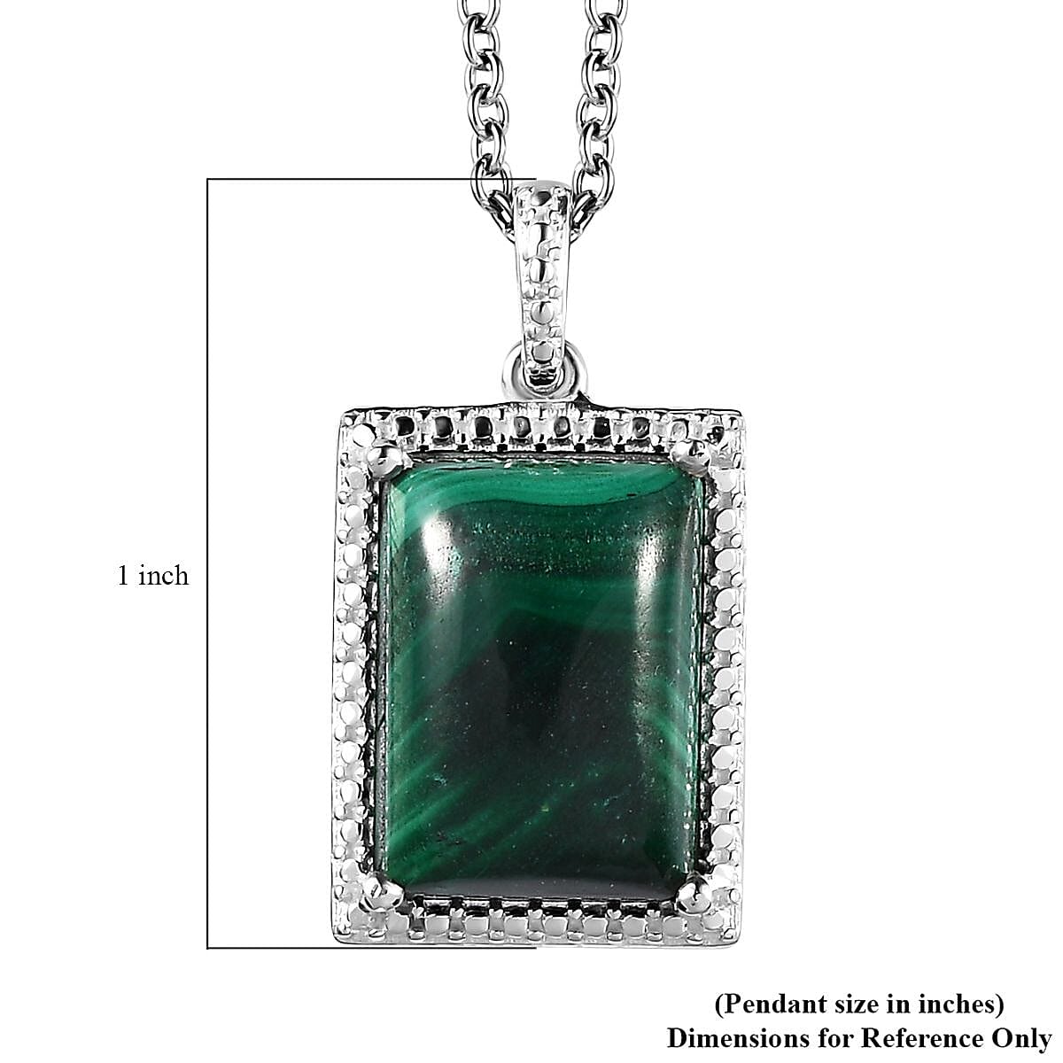 African Malachite 8.00 ctw Solitaire Pendant in Sterling Silver with Stainless Steel Necklace 20 Inches