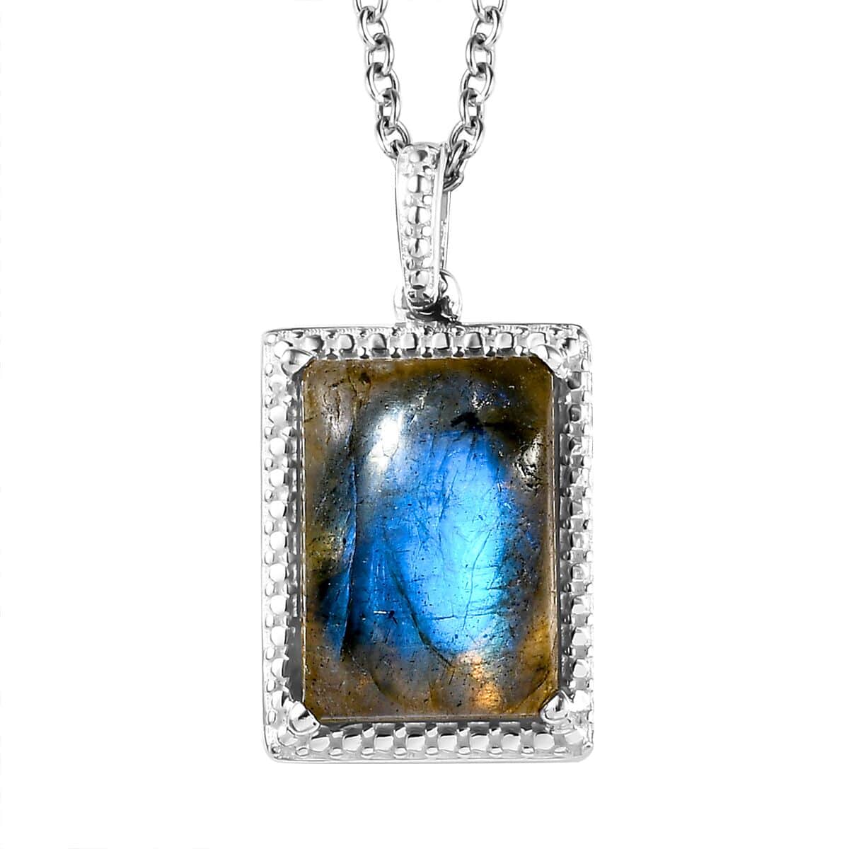 Malagasy Labradorite Solitaire Pendant in Sterling Silver with Stainless Steel Necklace 20 Inches 8.85 ctw image number 0