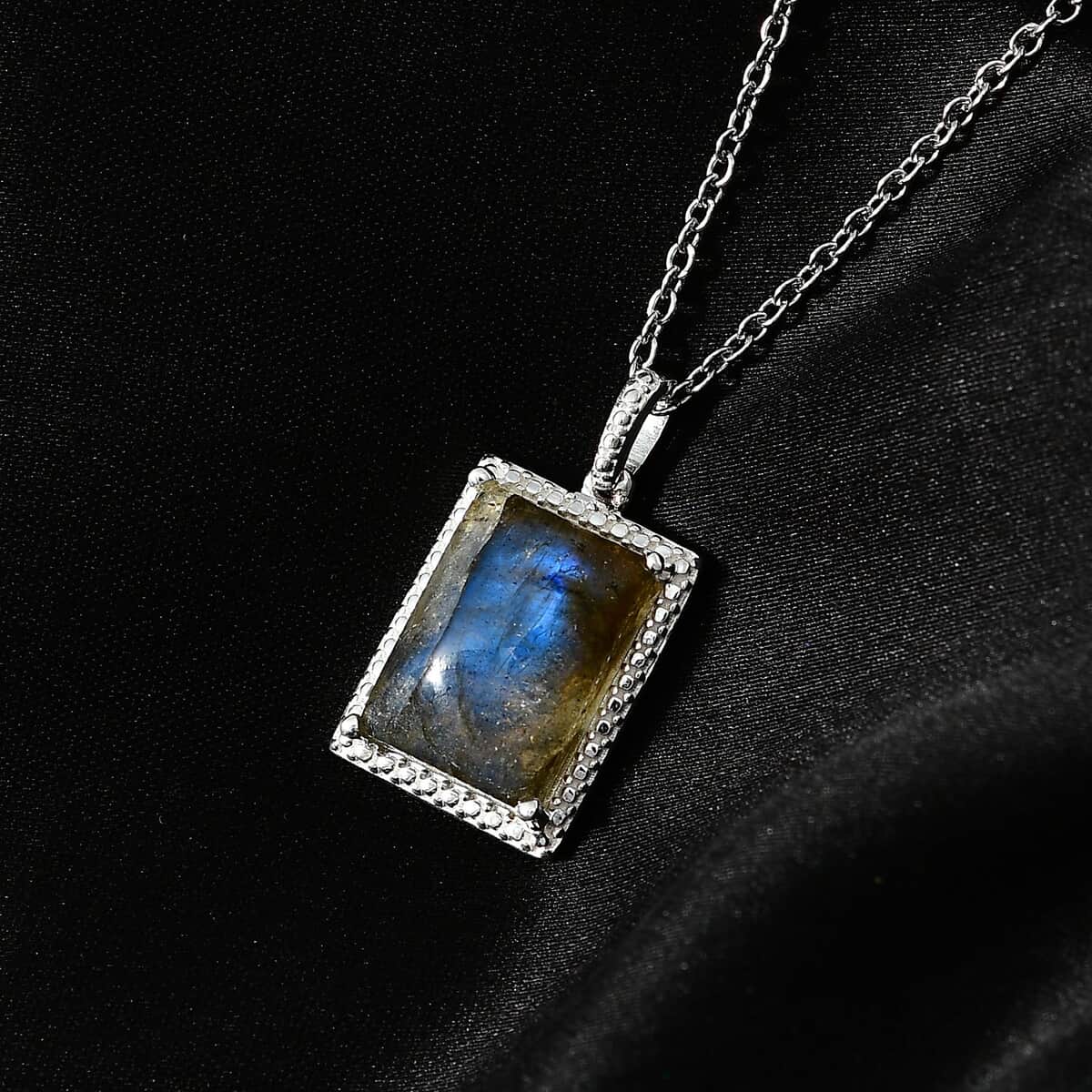 Malagasy Labradorite Solitaire Pendant in Sterling Silver with Stainless Steel Necklace 20 Inches 8.85 ctw image number 2