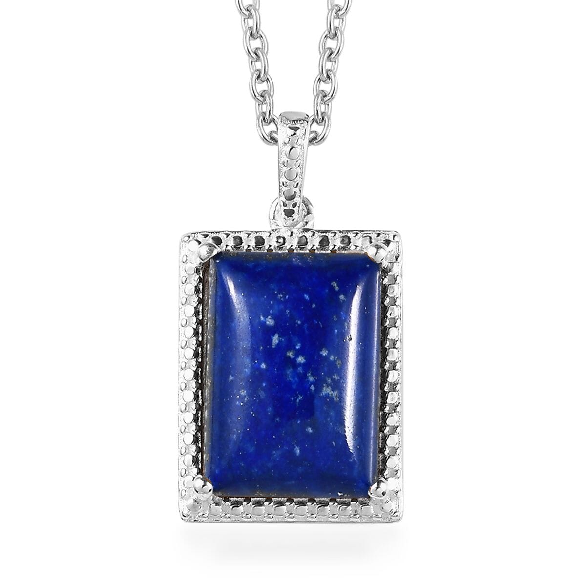 Lapis Lazuli Solitaire Pendant in Sterling Silver with Stainless Steel Necklace 20 Inches 9.00 ctw image number 0