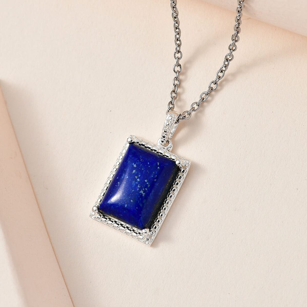 Lapis Lazuli Solitaire Pendant in Sterling Silver with Stainless Steel Necklace 20 Inches 9.00 ctw image number 1