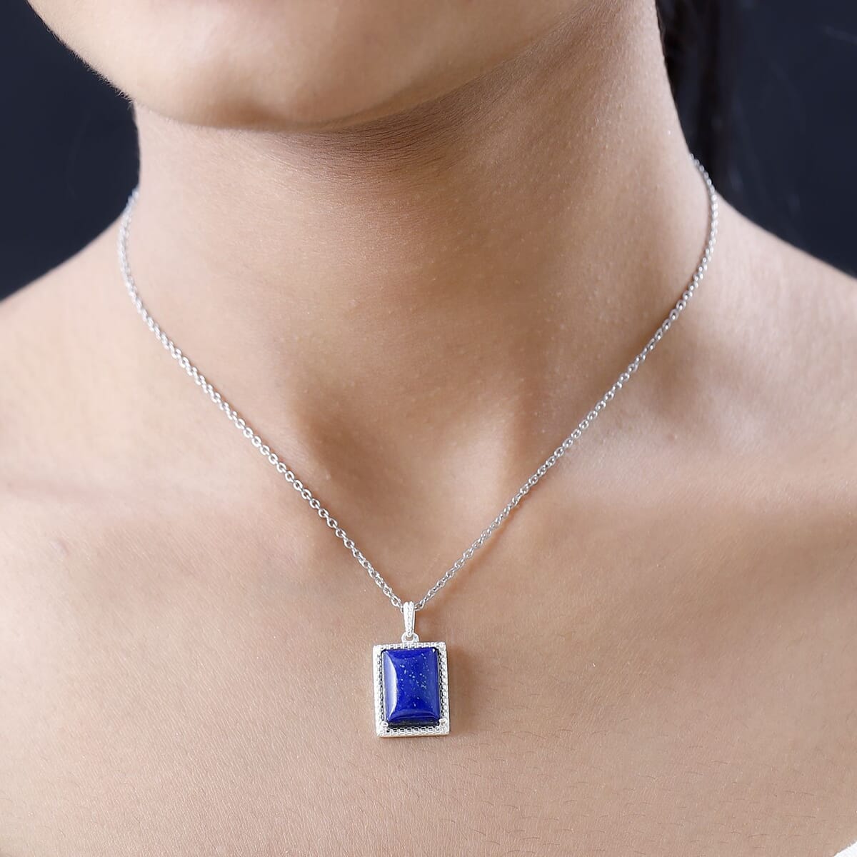 Lapis Lazuli Solitaire Pendant in Sterling Silver with Stainless Steel Necklace 20 Inches 9.00 ctw image number 2