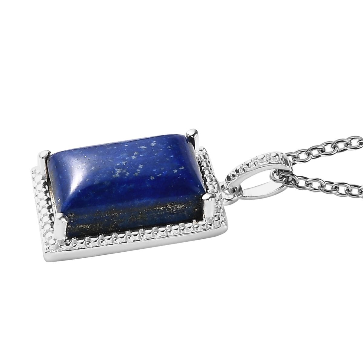 Lapis Lazuli Solitaire Pendant in Sterling Silver with Stainless Steel Necklace 20 Inches 9.00 ctw image number 3