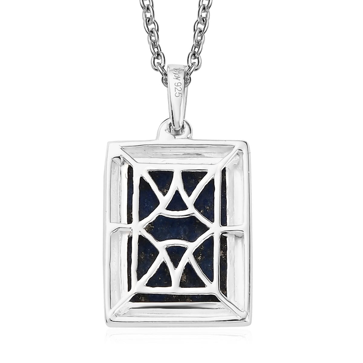 Lapis Lazuli Solitaire Pendant in Sterling Silver with Stainless Steel Necklace 20 Inches 9.00 ctw image number 4