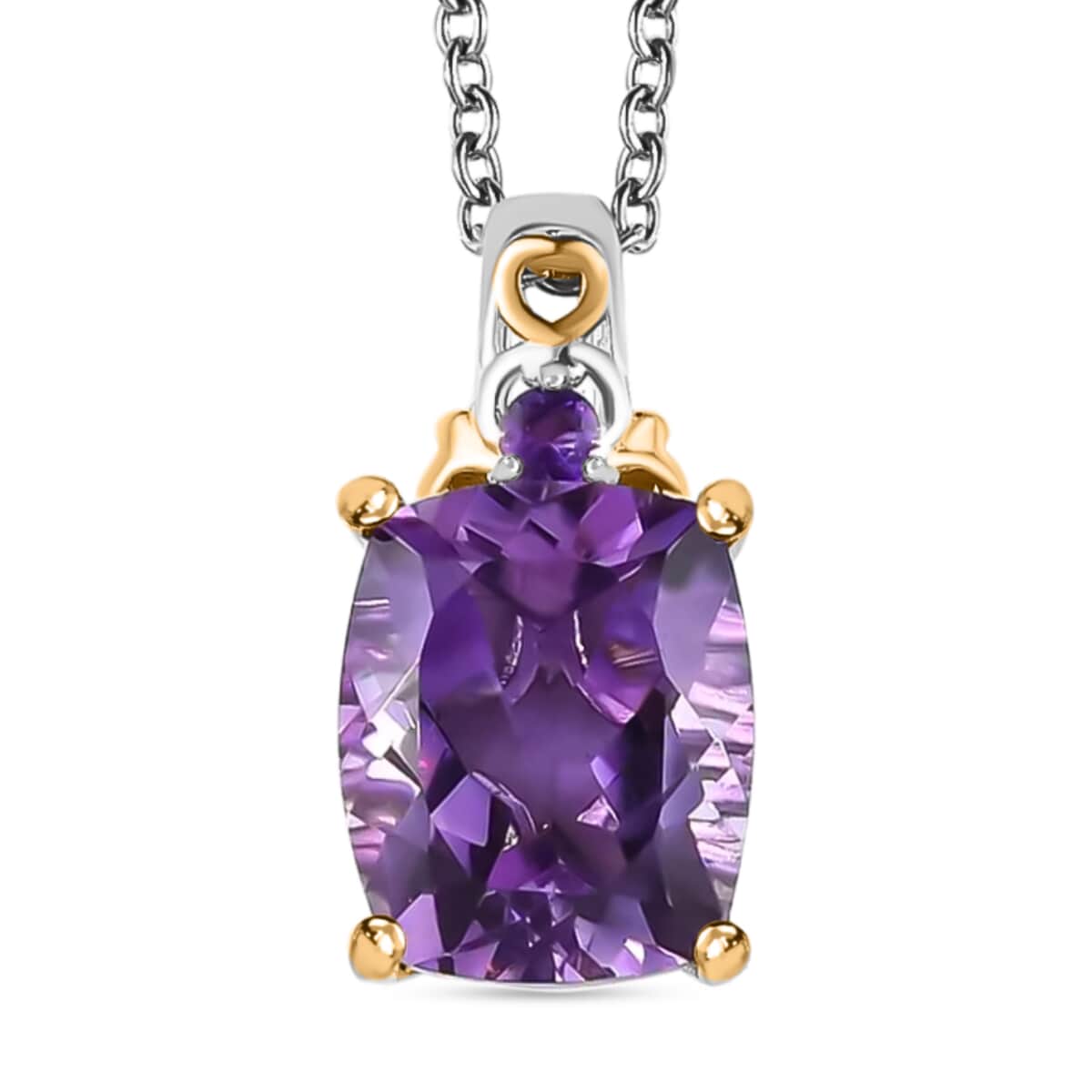 TLV African Amethyst Ring (Size 5.0) and Pendant Necklace (20 Inches) in Vermeil YG and Platinum Over Sterling Silver 11.25 ctw image number 6