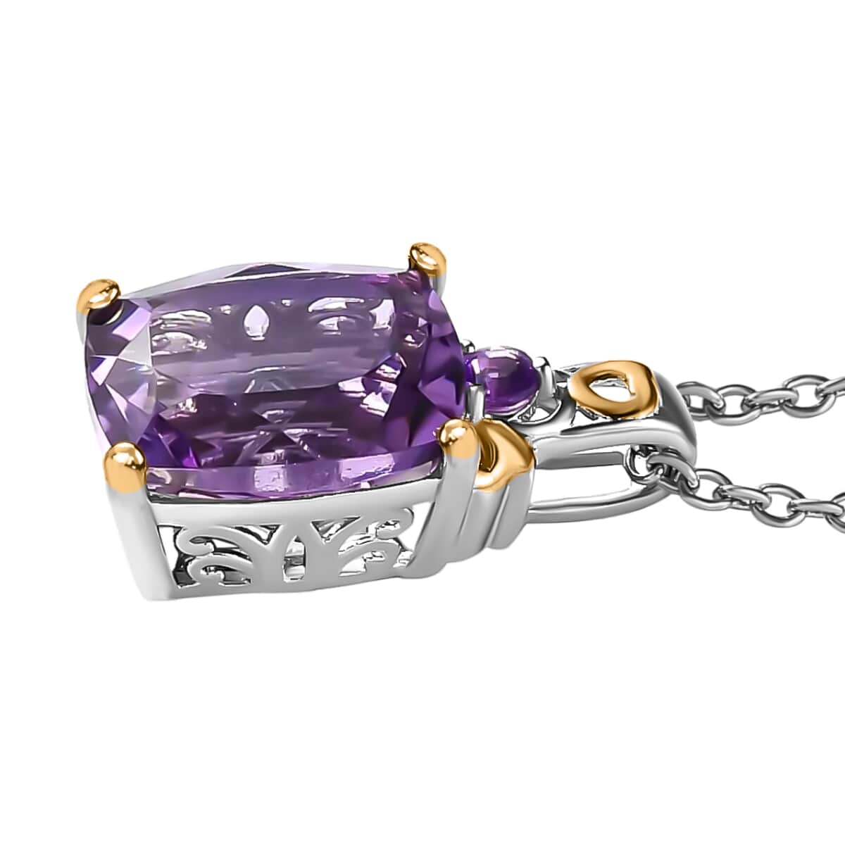 TLV African Amethyst Ring (Size 5.0) and Pendant Necklace (20 Inches) in Vermeil YG and Platinum Over Sterling Silver 11.25 ctw image number 7