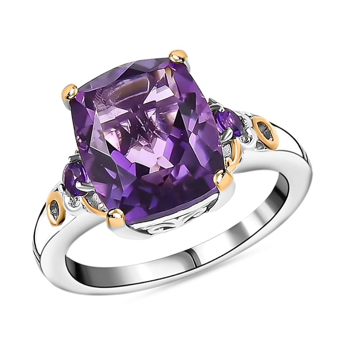 African Amethyst Jewelry Set, Set of Amethyst Ring and Amethyst Pendant Necklace, 20 Inch Necklace, Vermeil YG and Platinum Over Sterling Silver Jewelry Set 11.25 ctw image number 3