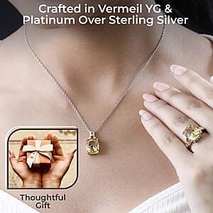 Brazilian Citrine and Jalisco Fire Opal 11.40 ctw Accent Jewelry Set, Set of Citrine Ring (Size 10.00) and Citrine Pendant Necklace, 20 Inch Necklace, Vermeil YG and Platinum Over Sterling Silver Jewelry Set