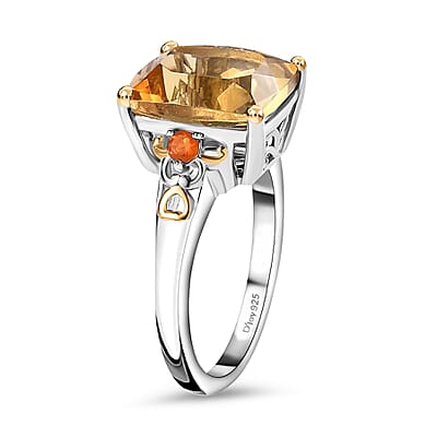 Brazilian Citrine and Jalisco Fire Opal 11.40 ctw Accent Jewelry Set, Set of Citrine Ring (Size 10.00) and Citrine Pendant Necklace, 20 Inch Necklace, Vermeil YG and Platinum Over Sterling Silver Jewelry Set
