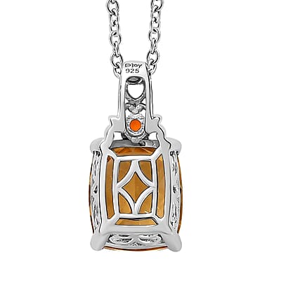 Brazilian Citrine and Jalisco Fire Opal 11.40 ctw Accent Jewelry Set, Set of Citrine Ring (Size 10.00) and Citrine Pendant Necklace, 20 Inch Necklace, Vermeil YG and Platinum Over Sterling Silver Jewelry Set