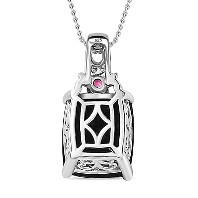 Black Tourmaline and Orissa Rhodolite Garnet Accent 12.35 ctw Jewelry Set, Set of Tourmaline Ring (Size 5.00) and Tourmaline Pendant Necklace, 20 Inch Necklace, Vermeil YG and Platinum Over Sterling Silver Jewelry Set