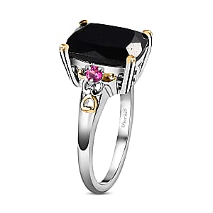 Black Tourmaline Jewelry Set, Orissa Rhodolite Garnet Accent Jewelry Set, Set of Tourmaline Ring and Tourmaline Pendant Necklace, 20 Inch Necklace, Vermeil YG and Platinum Over Sterling Silver Jewelry Set 12.35 ctw