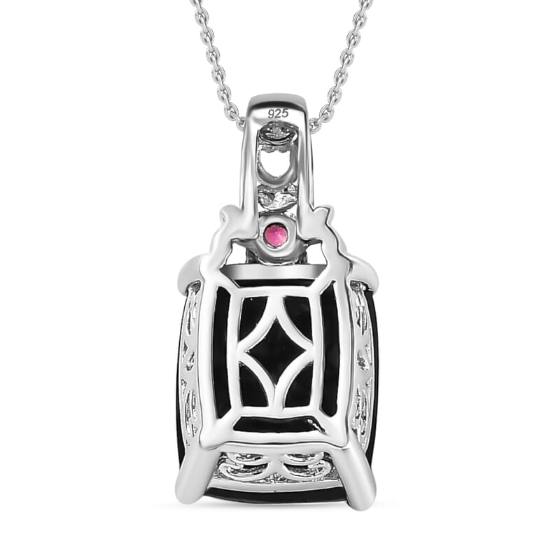 Black Tourmaline Jewelry Set, Orissa Rhodolite Garnet Accent Jewelry Set, Set of Tourmaline Ring and Tourmaline Pendant Necklace, 20 Inch Necklace, Vermeil YG and Platinum Over Sterling Silver Jewelry Set 12.35 ctw